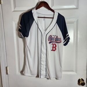 Boston Red Sox Women's White and Navy Short Sleeve Tee